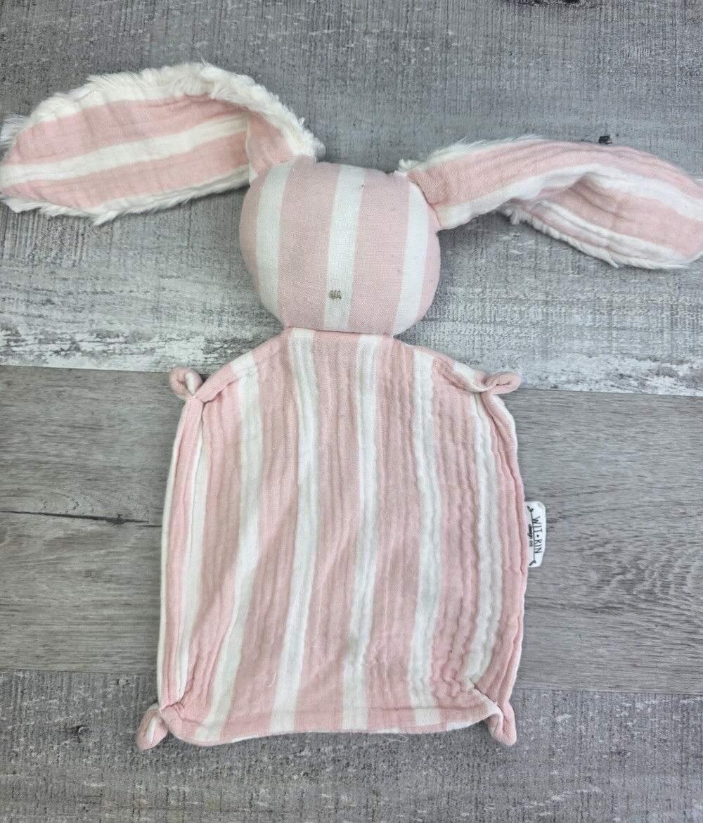 RARE Pink Rabbit Bunny Lovey Security Blanket Muslin Plush By Wit + Rin HTF bin5